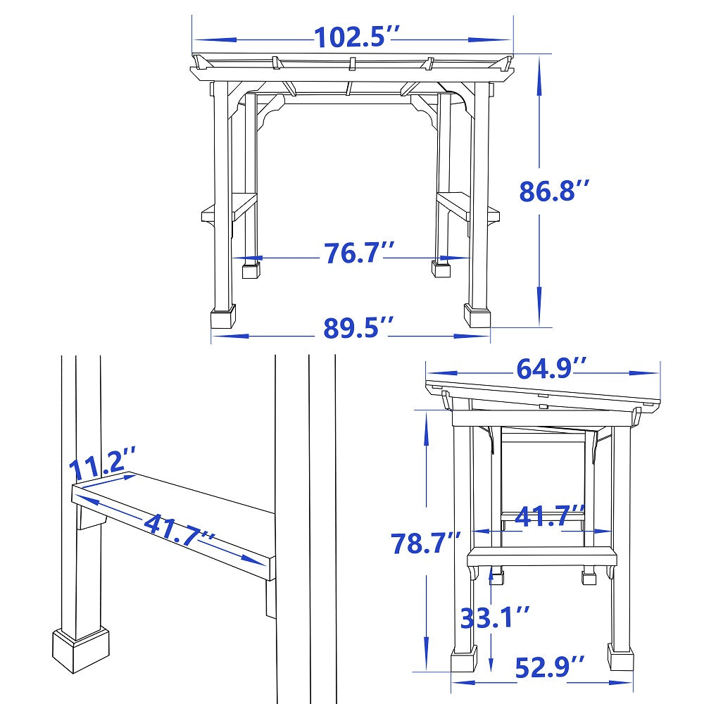 VEIKOUS Wood Grill Gazebo with Sloping Roof, Sandybrown