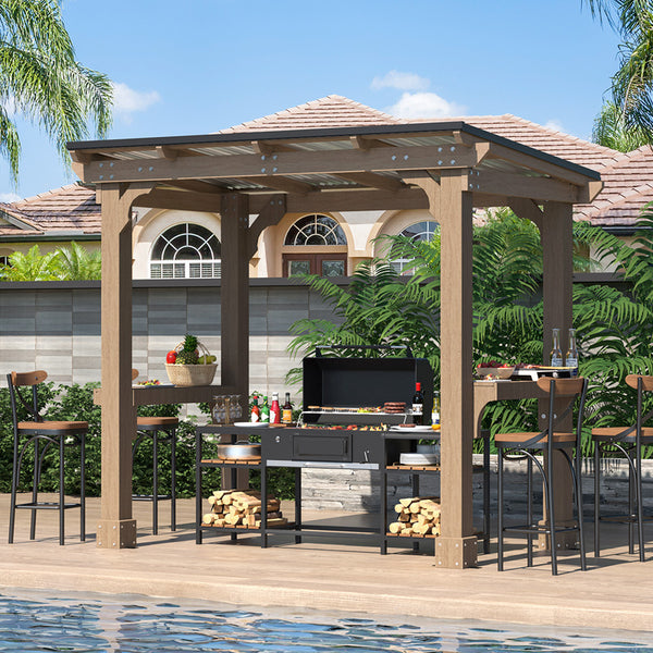 8' x 5' Wood Grill Gazebo with Sloping Roof