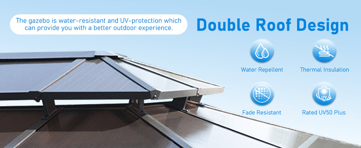 VEIKOUS Aluminum Gazebo with Polycarbonate Roof, Hardtop Gazebo with Netting for Patios