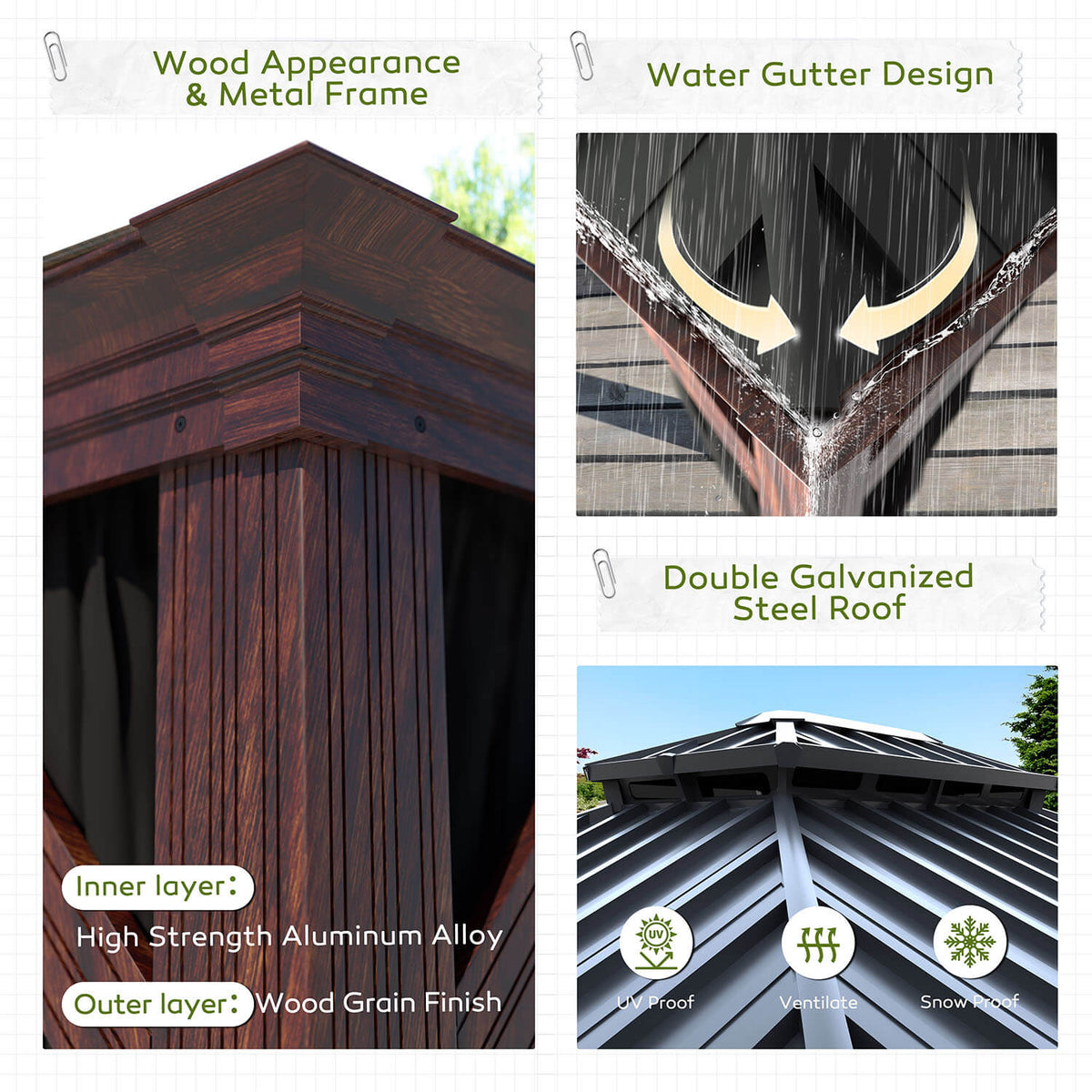 wood grain steel gazebo