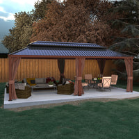 VEIKOUS 14X24 FT Hardtop Gazebo with Galvanized Steel Double Roof, Wood Grain