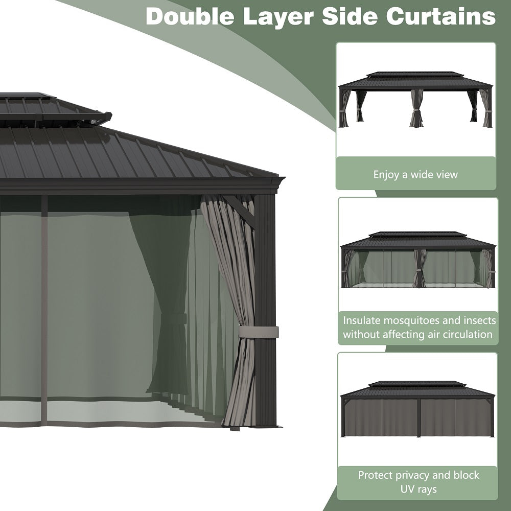 Veikous 14X24 FT Hardtop Gazebo with Galvanized Steel Double Roof