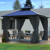 VEIKOUS 10x10 Gazebo with Double Roof for Patio, Aluminum Gazebo with Mesh Netting for Backyard