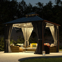 VEIKOUS 10x10 Gazebo with Double Roof for Patio, Aluminum Gazebo with Mesh Netting for Backyard