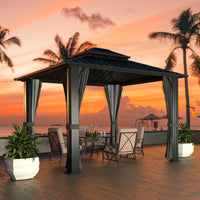 VEIKOUS 10x10ft Double Roof Hardtop Gazebo with Mesh Netting for Patio, Aluminum Gazebo for Backyard 2-Tier Rooftop