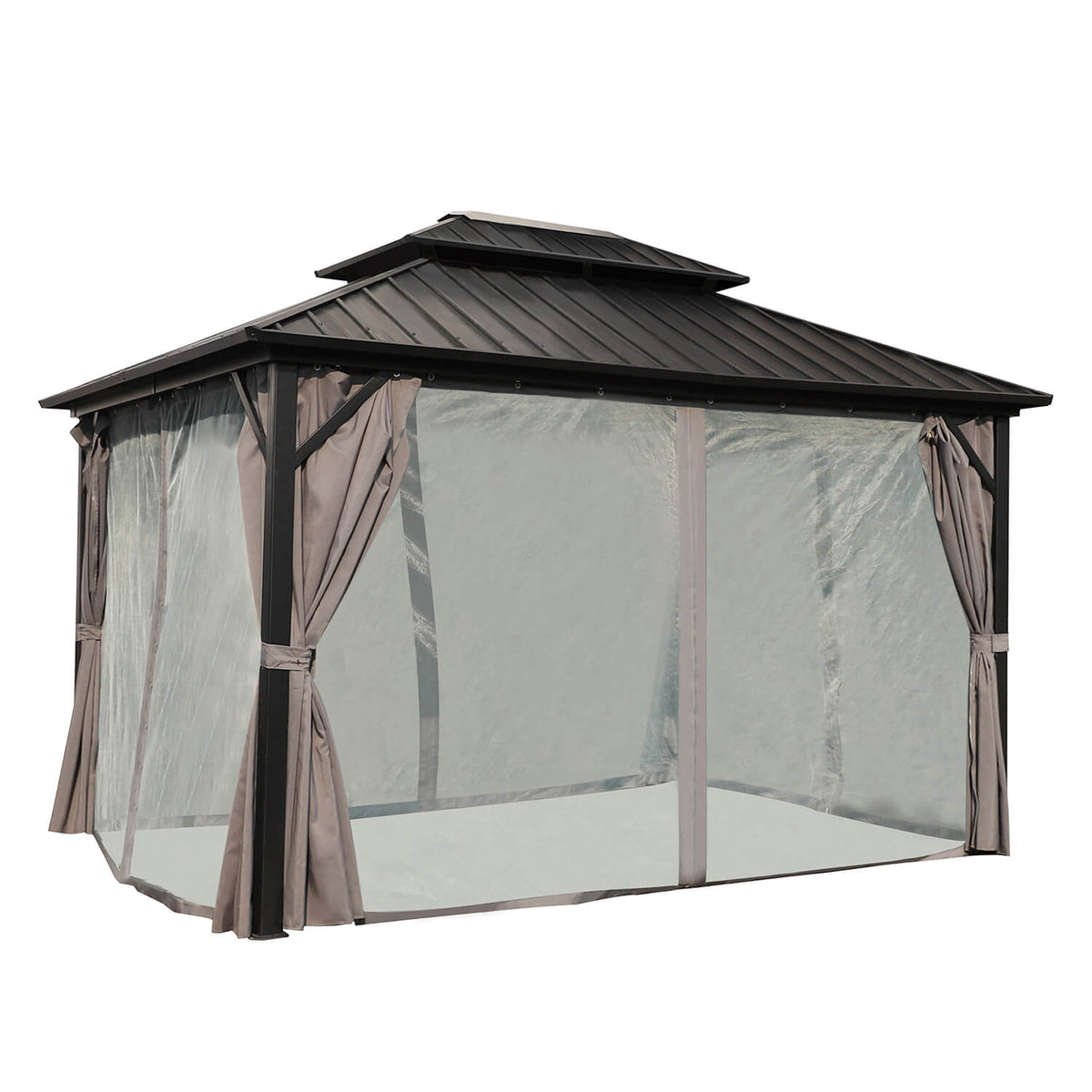 VEIKOUS 12x16ft Hardtop Gazebo for Patio, Aluminum Gazebo for Backyard 2-Tier Rooftop, Black