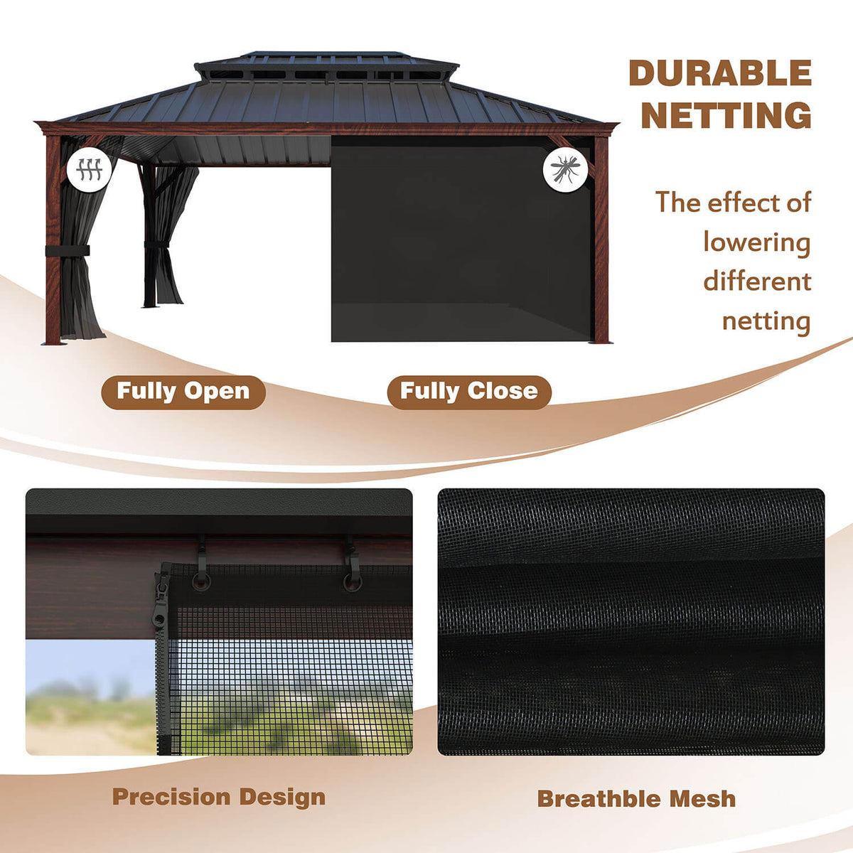 12x16 gazebo with breathble mesh