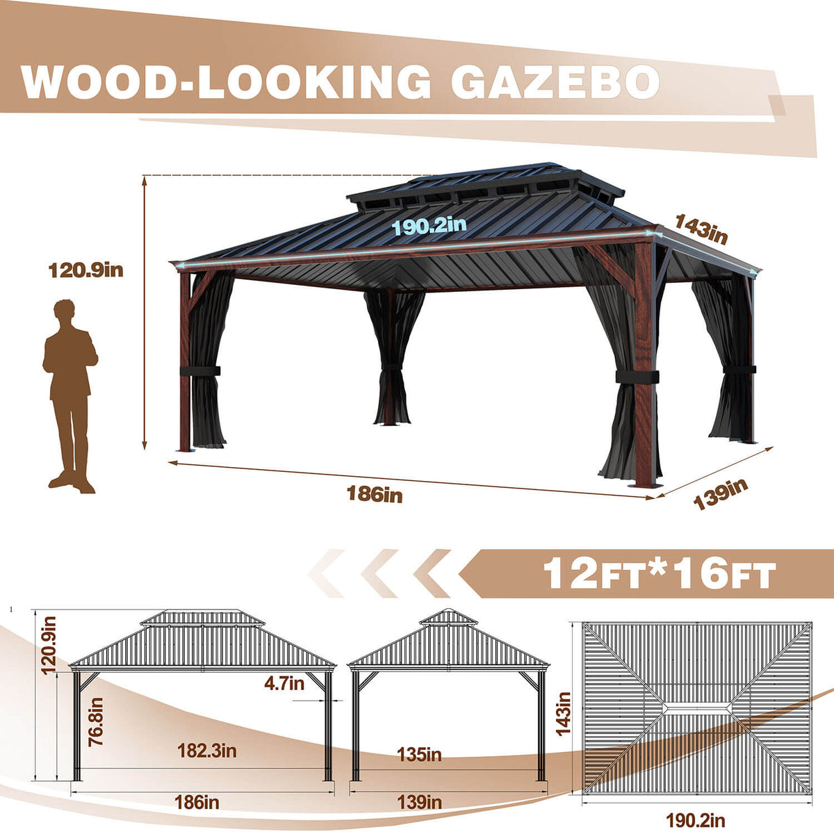 hardtop aluminum gazebo 16ft