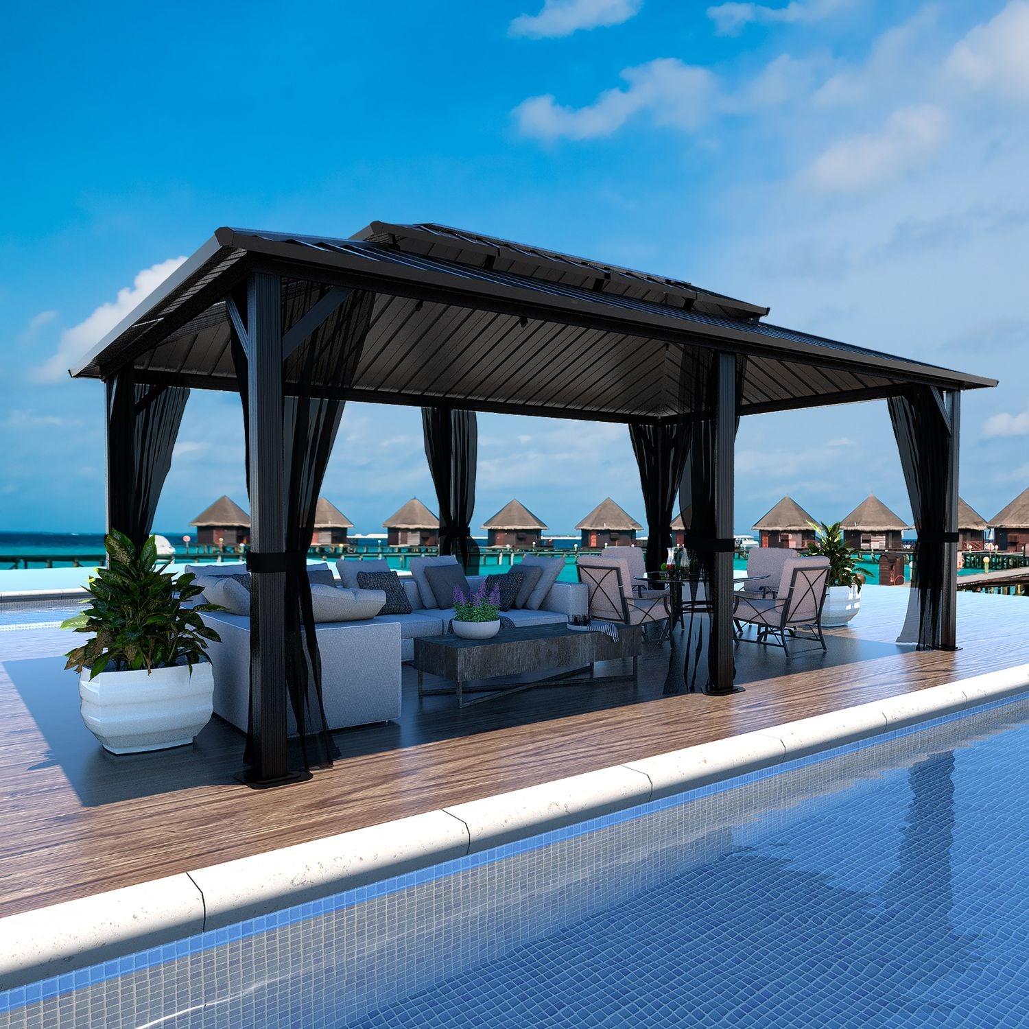 12x20 Gazebo Hardtop, Outdoor Metal Gazebo with Double Roof – Veikous