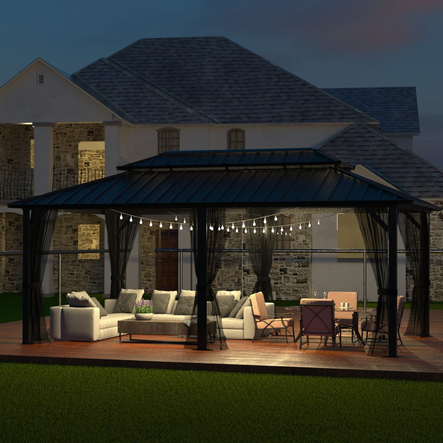 12x20 Gazebo Hardtop, Outdoor Metal Gazebo with Double Roof – Veikous