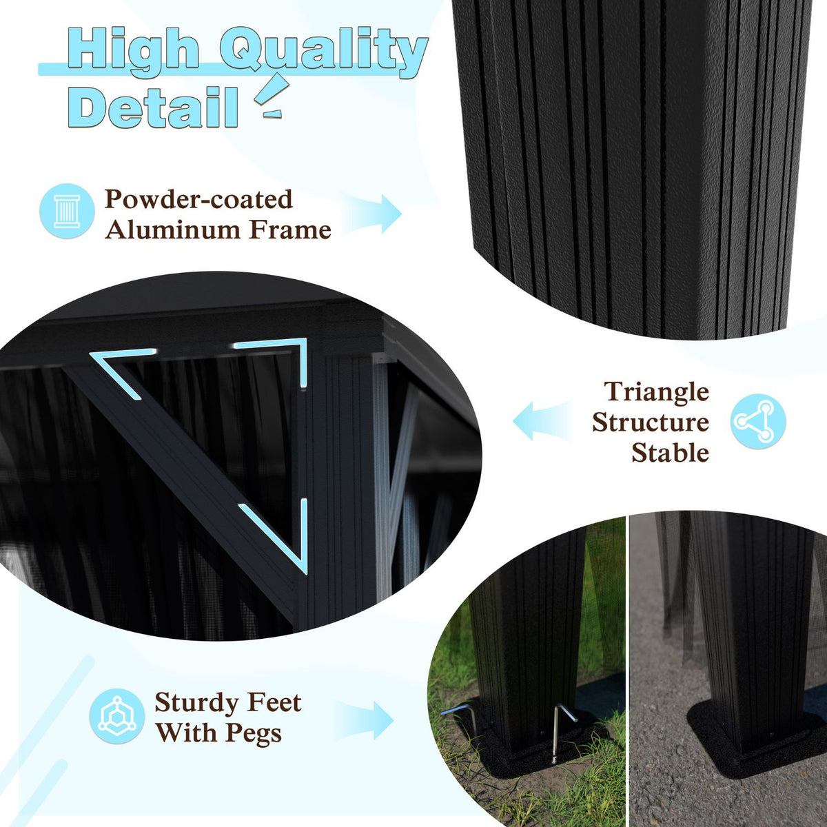 Black powder-coated aluminum frame gazebo