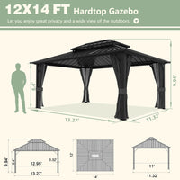 VEIKOUS Hardtop Patio Gazebo, Aluminum Gazebo with Netting, 2-Tier Rooftop 12' x 14'