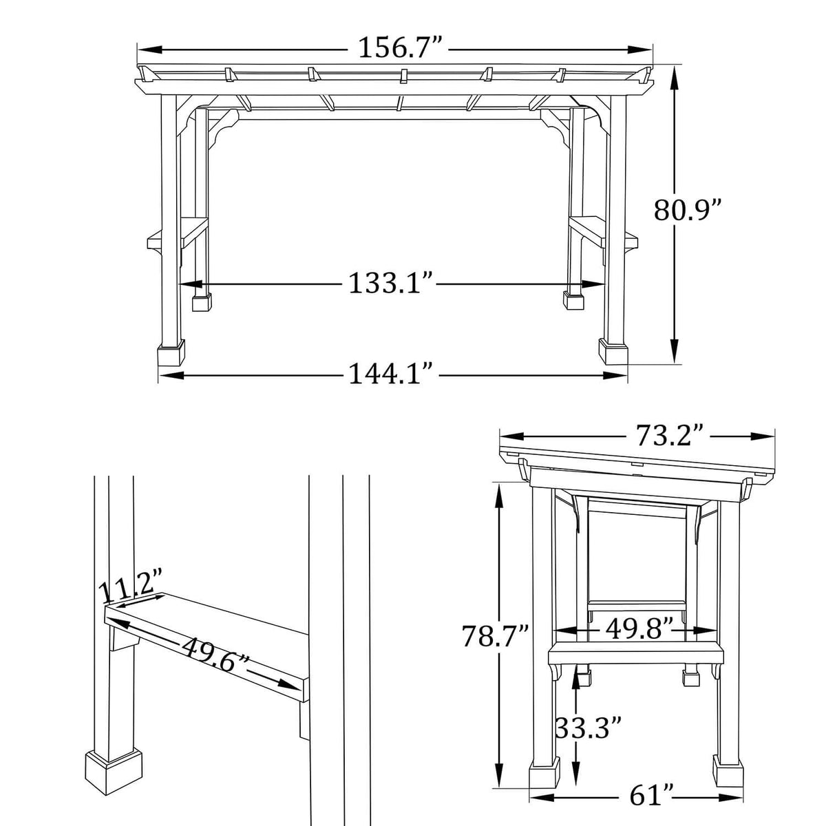 Wood Grill Gazebo, 6 x 13