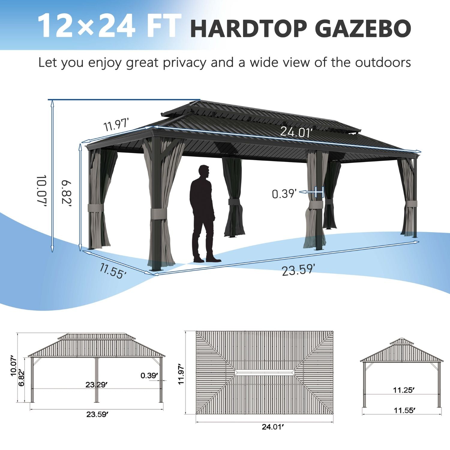 12x20 Gazebo Hardtop, Outdoor Metal Gazebo with Double Roof – Veikous
