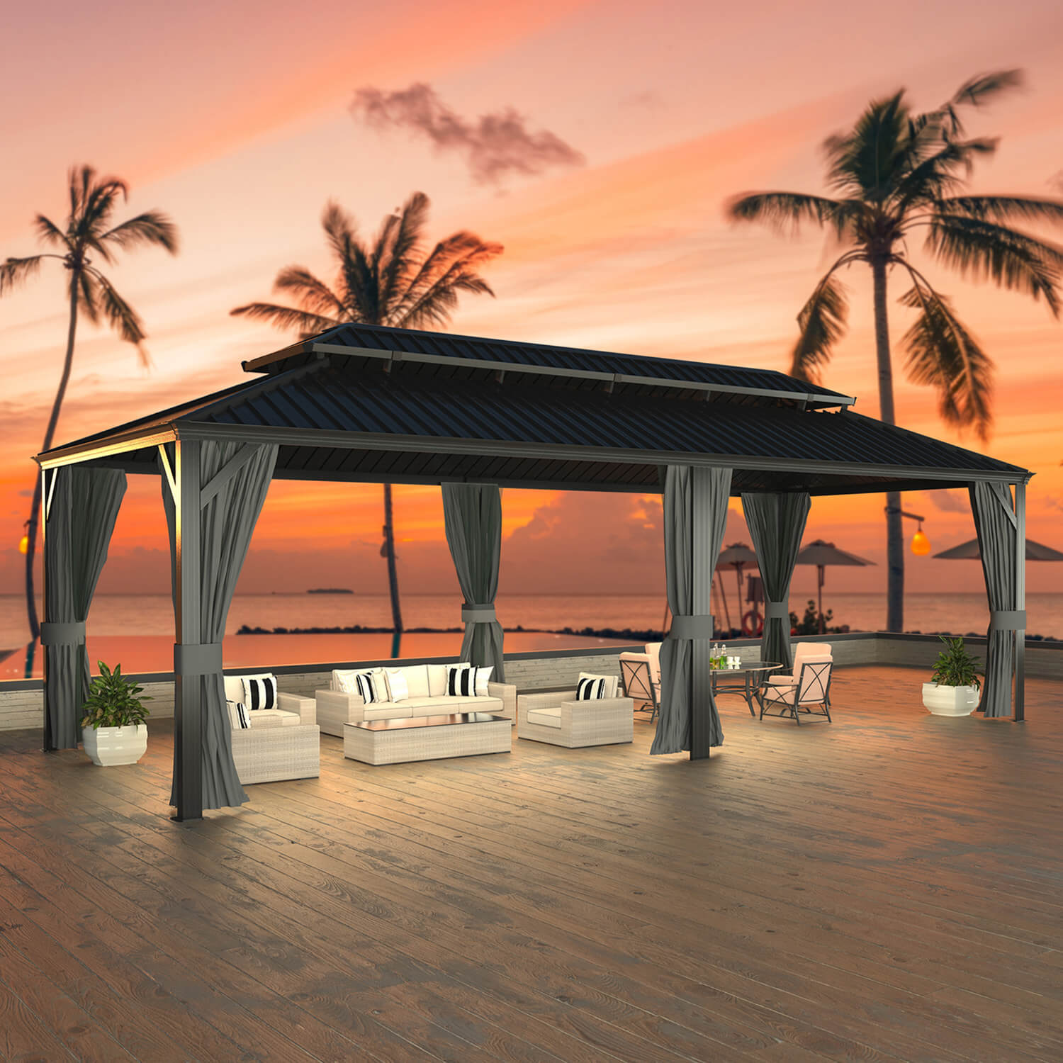 unico ＡＬＢＥＲＯ　AVボードW1200TE 12x20 Gazebo Hardtop, Outdoor Metal Gazebo with Double Roof – Veikous
