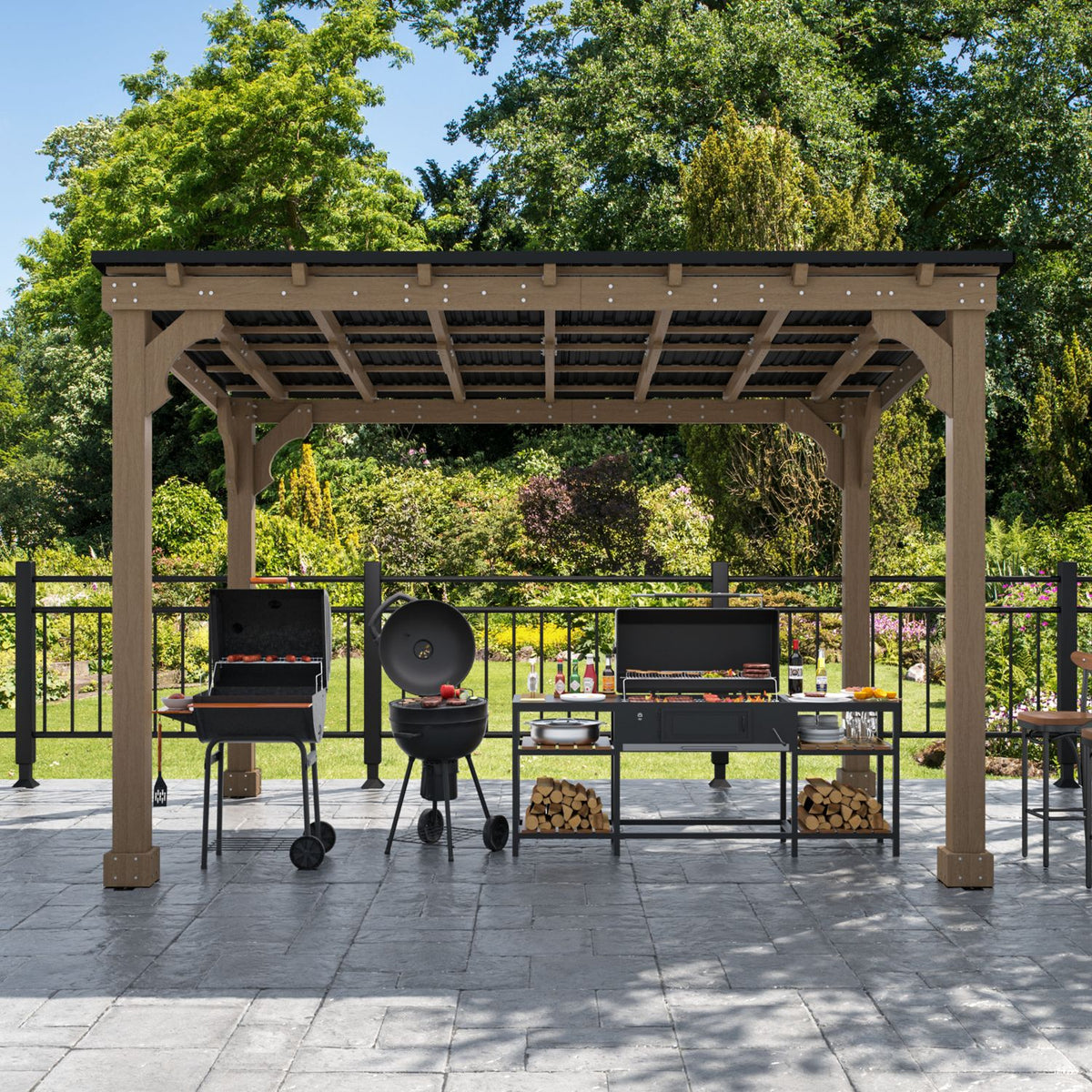 slanted roof pavilion for barbecue use