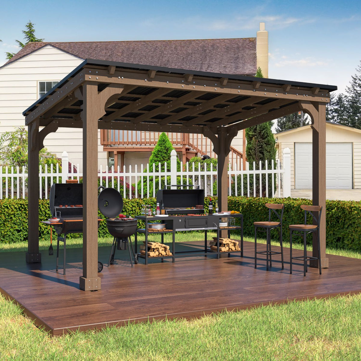 10x12 wooden BBQ gazebo with hard top