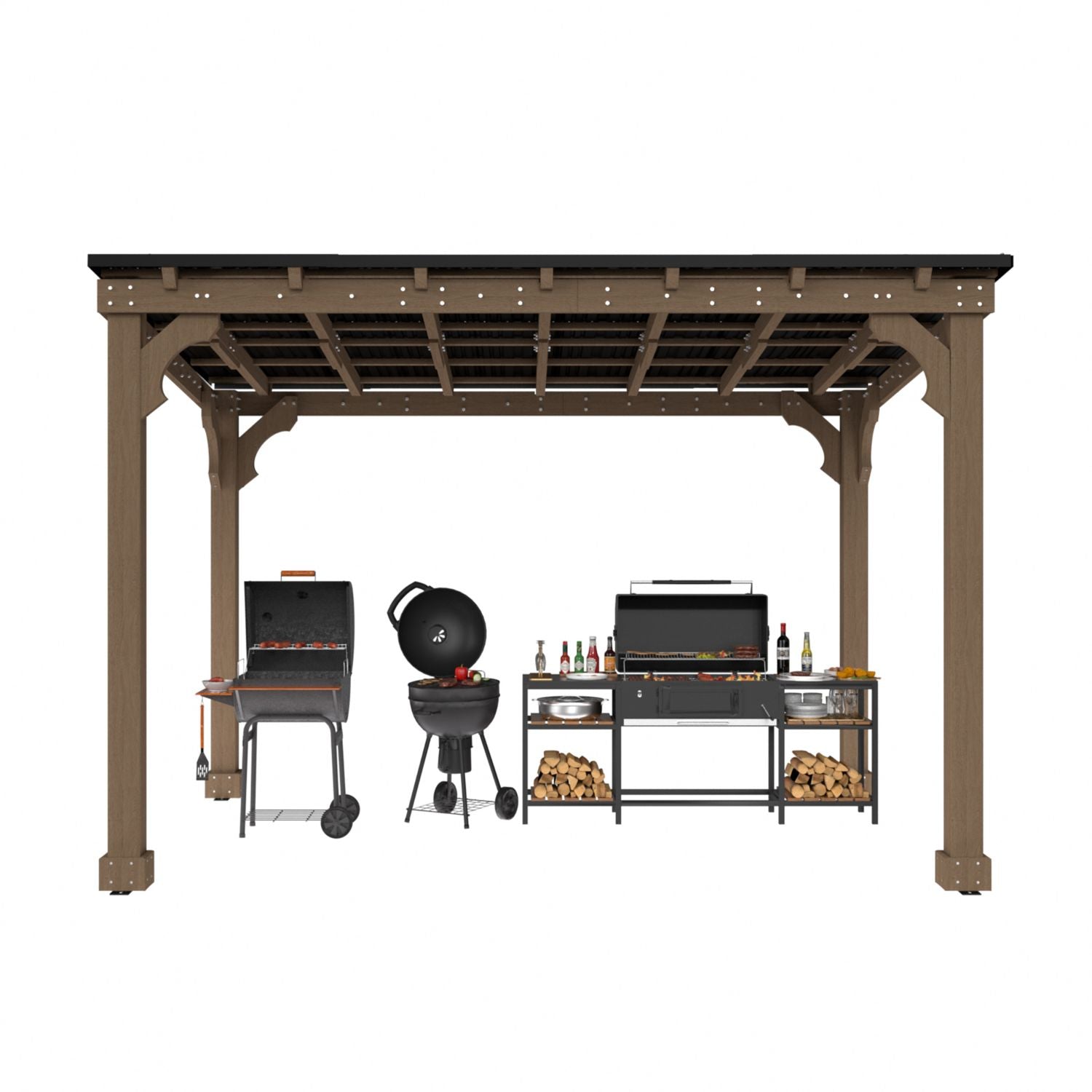 Hardtop Wooden Grill Gazebo with Sloping Metal Roof for BBQ – Veikous