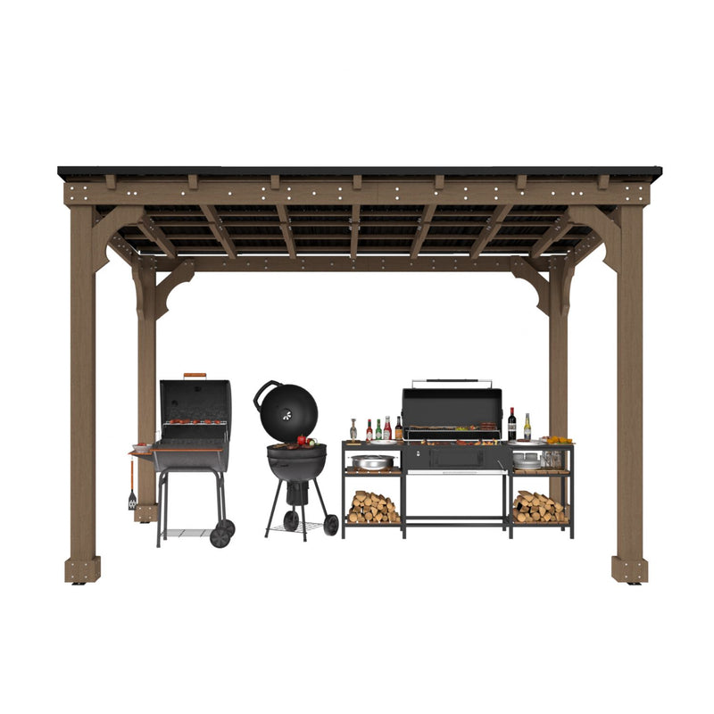 Veikous Hardtop Grill Gazebo, Wooden for BBQ