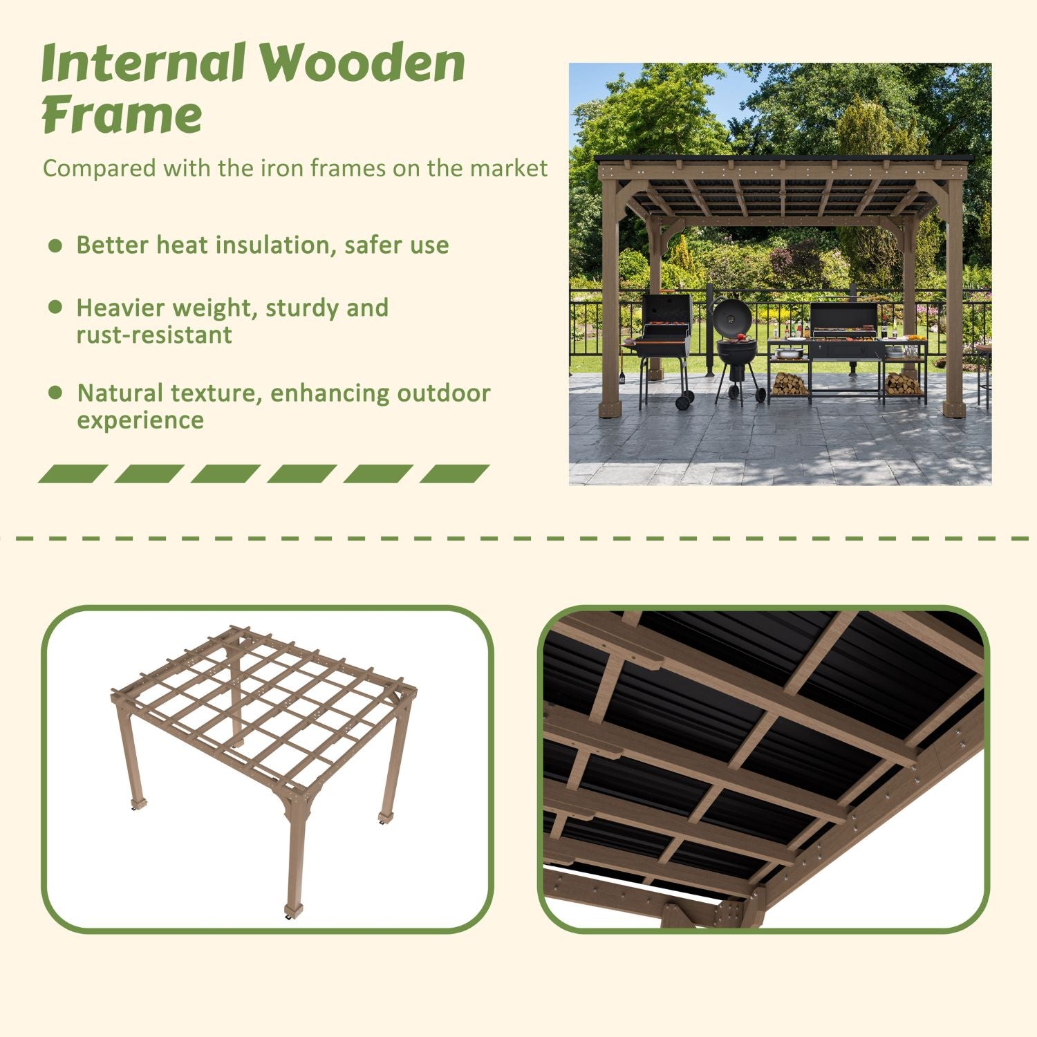 Hardtop Wooden Grill Gazebo with Sloping Metal Roof for BBQ – Veikous