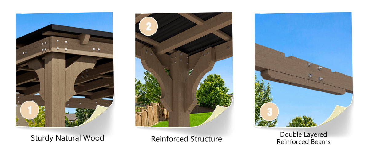Veikous Hardtop Grill Gazebo, Wooden Gazebo for BBQ with Sloping Metal Roof, 10 x 12, 10 x 20