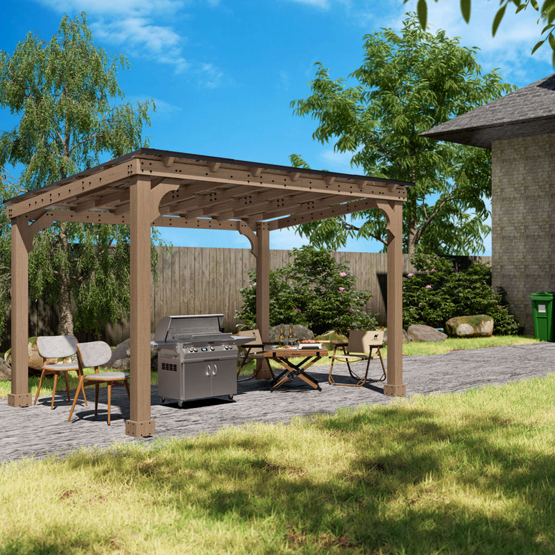 Veikous Hardtop Grill Gazebo, Wooden Gazebo for BBQ, with Sloping Metal Roof, 10 x 12, 10 x 20