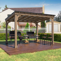 Veikous Hardtop Grill Gazebo, Wooden Gazebo for BBQ, with Sloping Metal Roof, 10 x 12