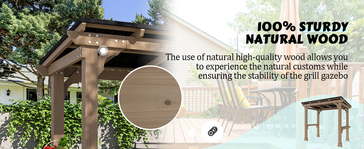 VEIKOUS Wood Grill Gazebo with Sloping Roof, BBQ Canopy for Outdoor Patio, Multiple Sizes
