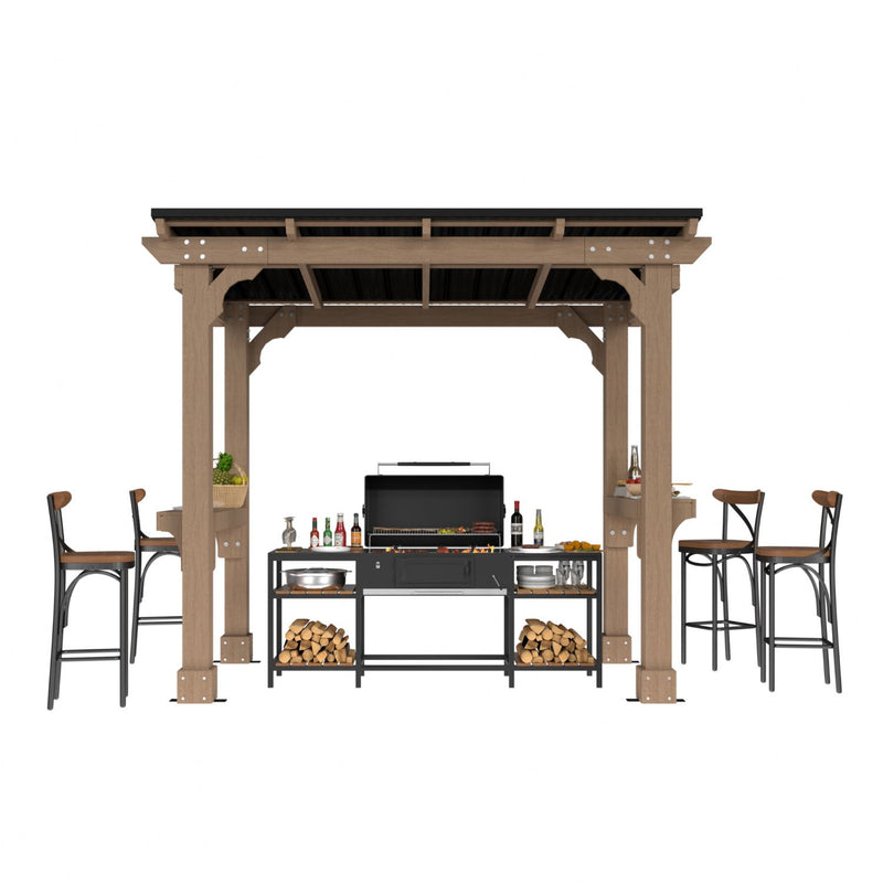 Wood Grill Gazebo with Sloping Roof