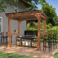 VEIKOUS Wood Grill Gazebo with Sloping Roof, BBQ Canopy for Outdoor Patio, Multiple Sizes