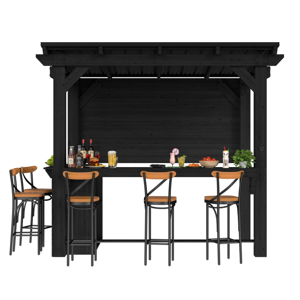 Veikous Outdoor Bar Gazebo, Black