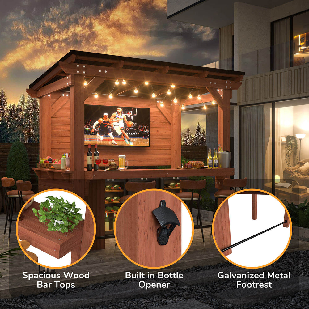 Outdoor Bar Gazebo with Wood Table and Metal Footrest – Veikous