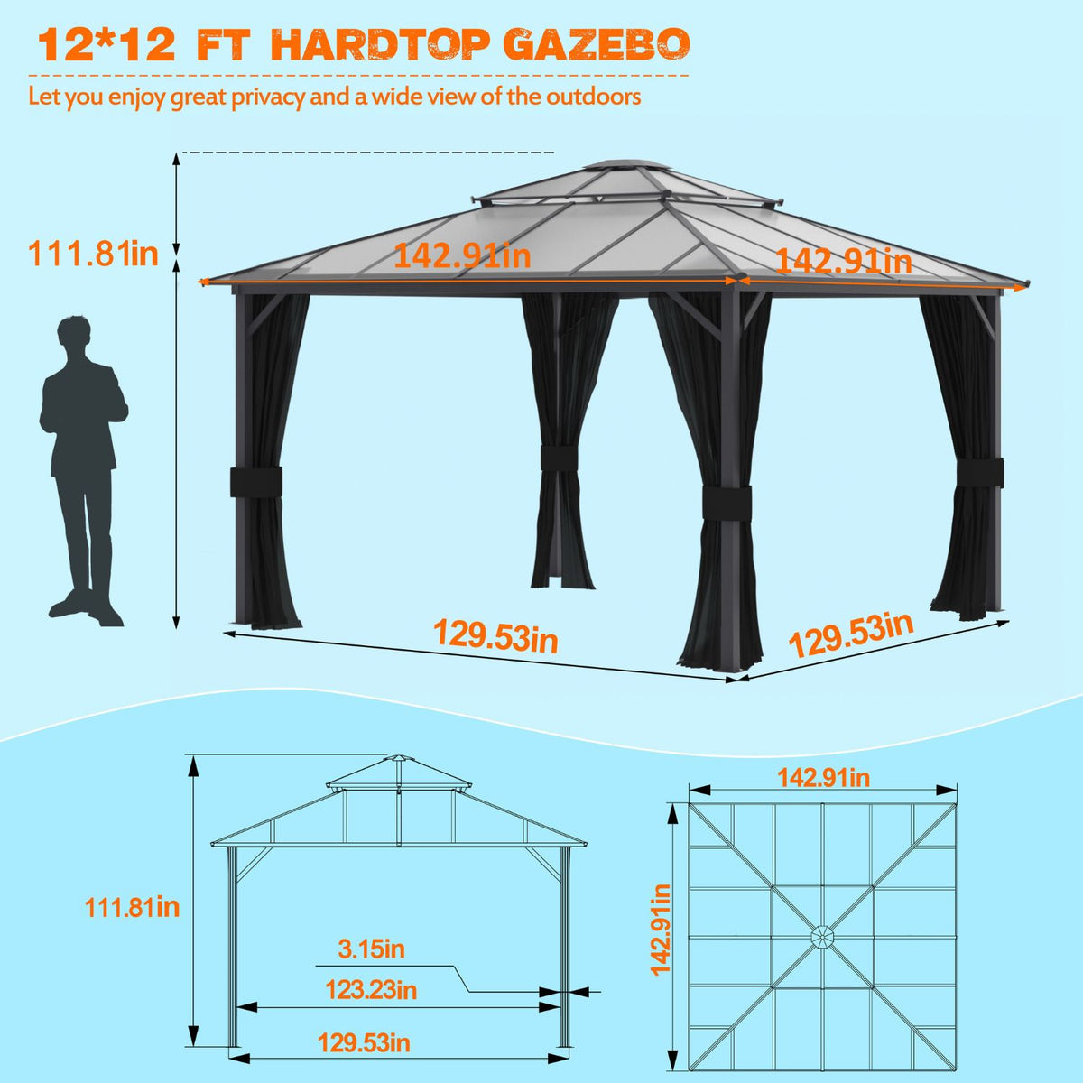 Aluminum Gazebo Transparent Roof