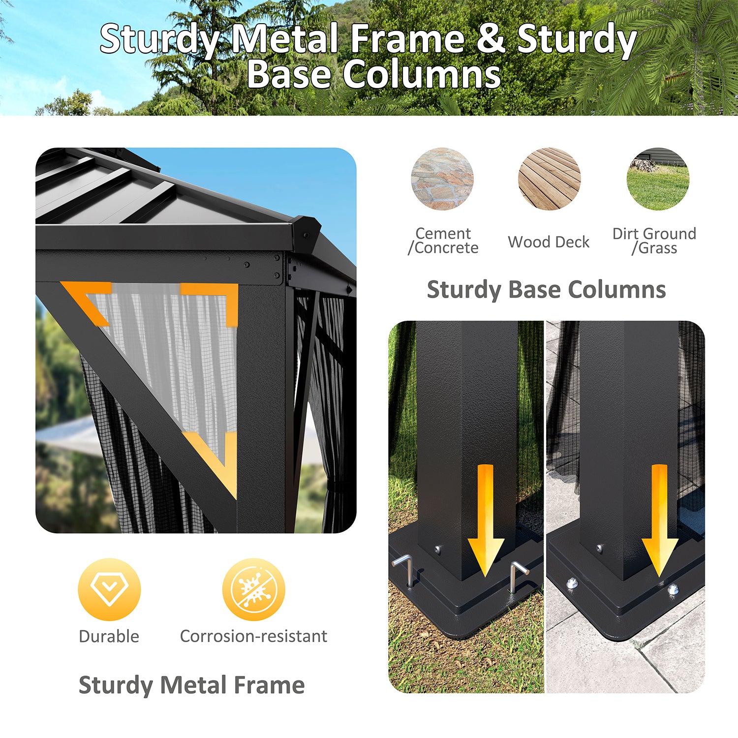 10x12 Metal Hardtop Gazebo with Polyester Mesh – Veikous