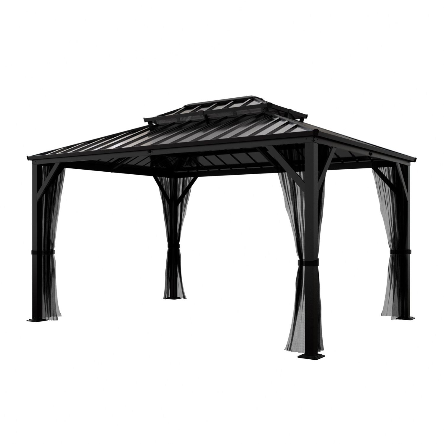 10x12 Metal Hardtop Gazebo with Polyester Mesh – Veikous