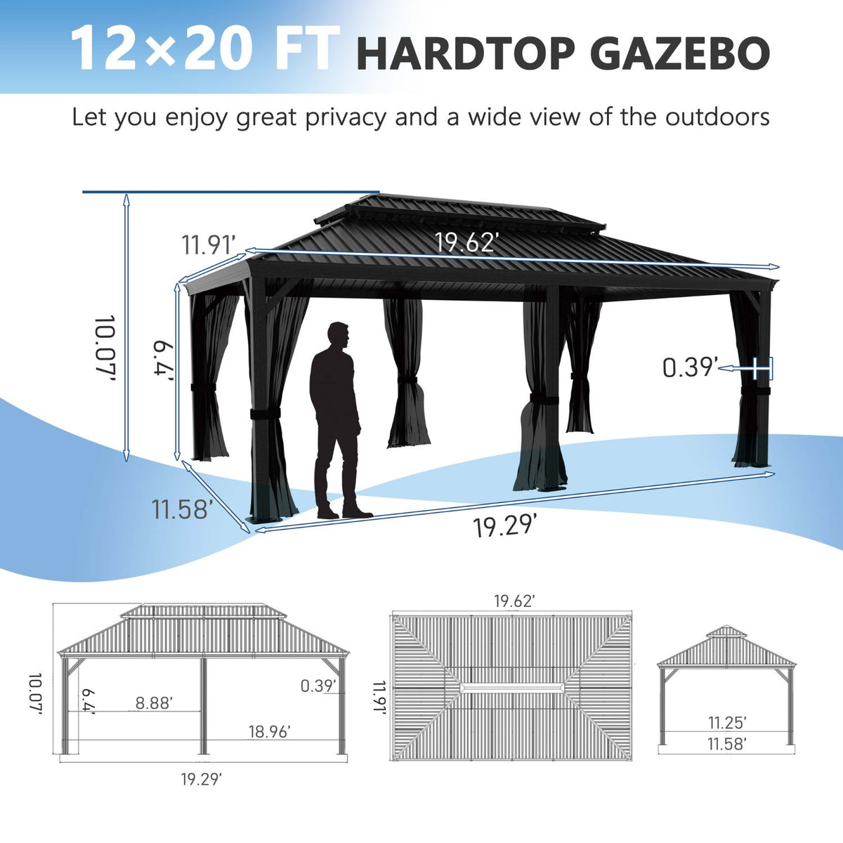 12x20 Hardtop Gazebo with Drainage Design