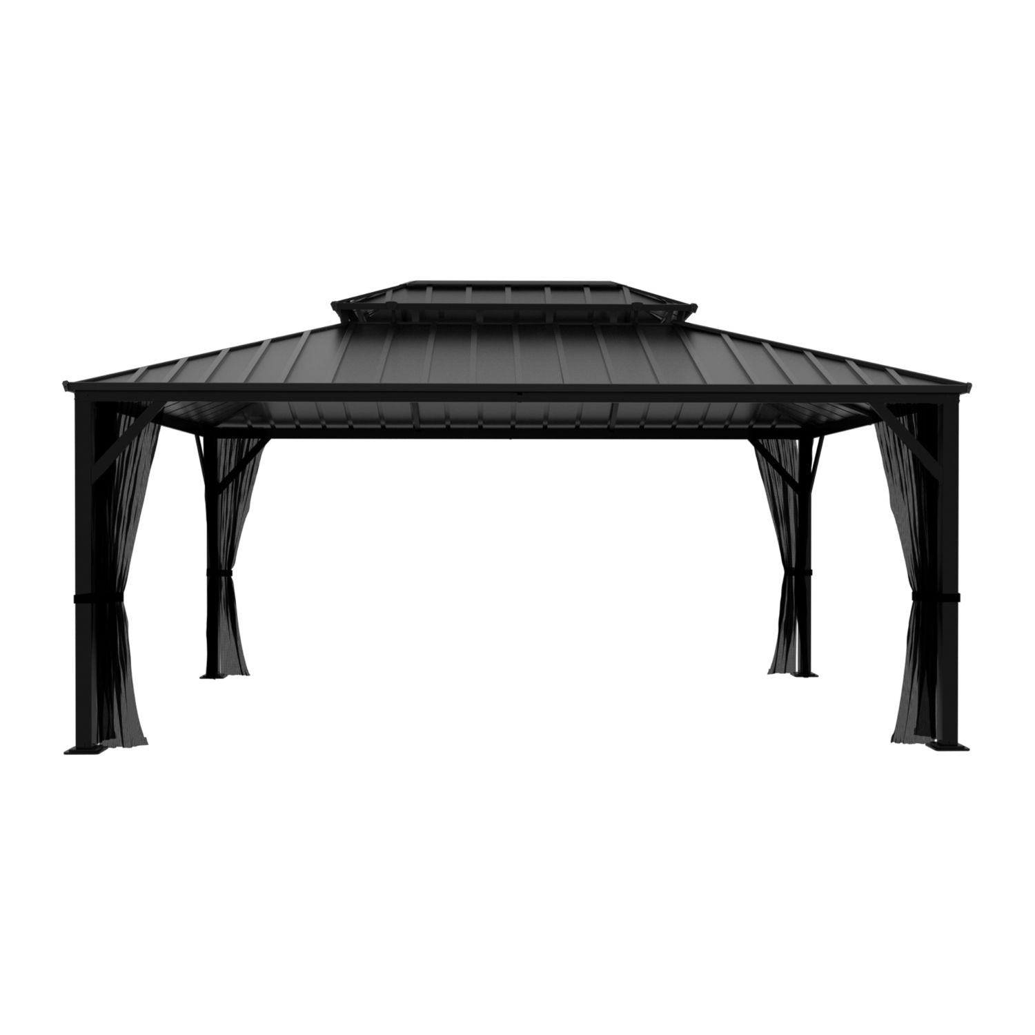 12x16 Hardtop Gazebo, Double Roof for Patio, Backyard, Black – Veikous
