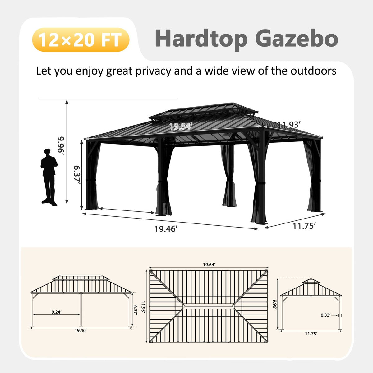 12x20 double roof gazebo for all weather