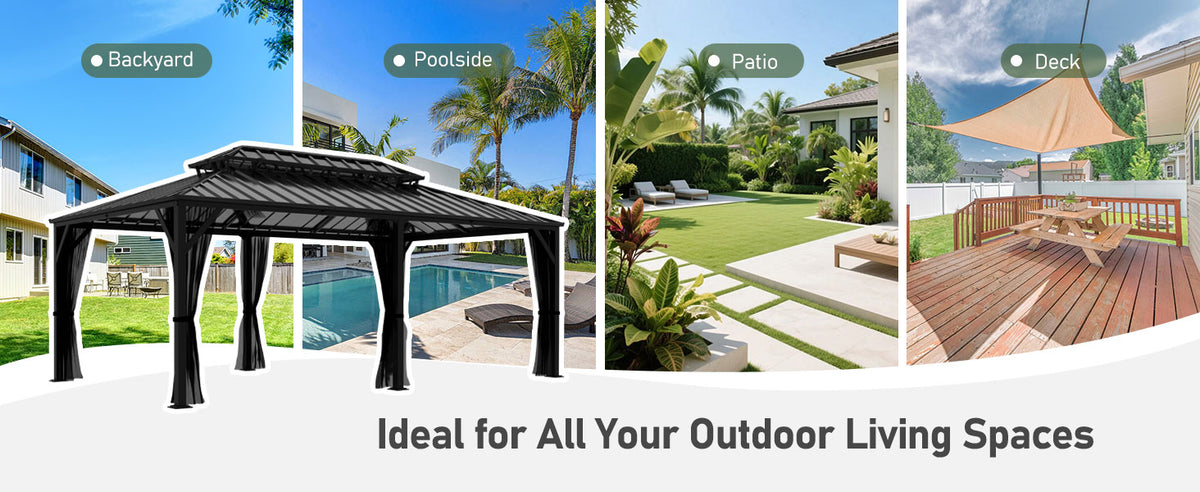 VEIKOUS 12x20 Gazebo Hardtop, Outdoor Metal Gazebo with Galvanized Steel Double Roof