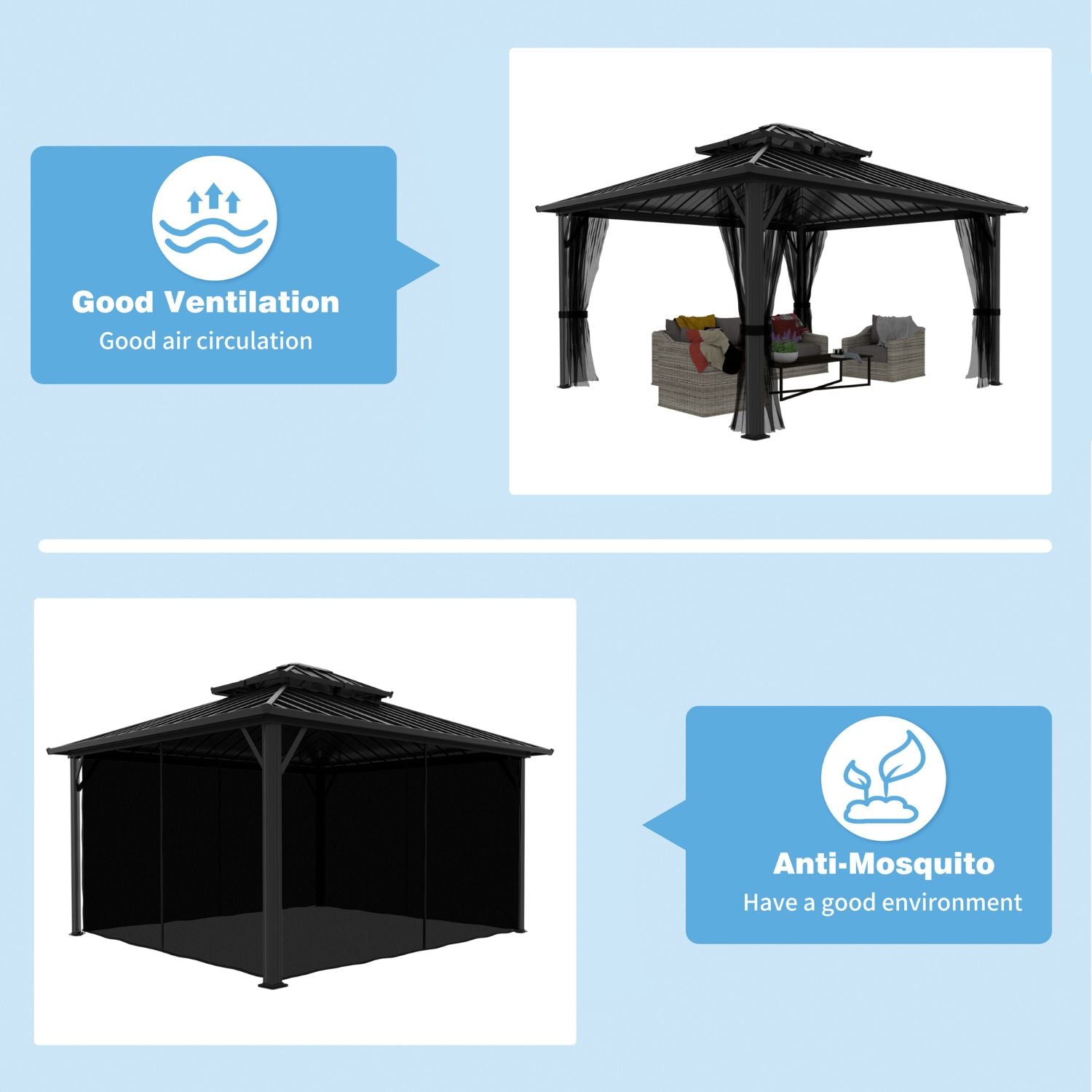 VEIKOUS 12x12 Hardtop Gazebo, Aluminum Double Roof – Veikous