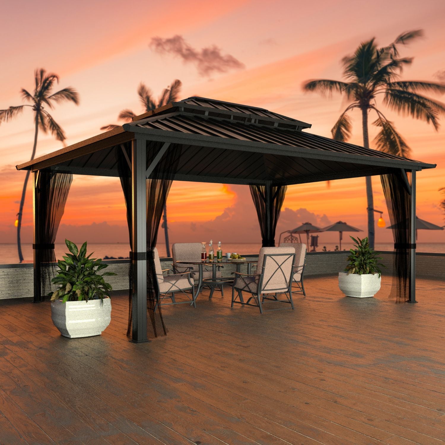 Hardtop Patio Gazebo, Aluminum Gazebo with Netting 12x14 – Veikous