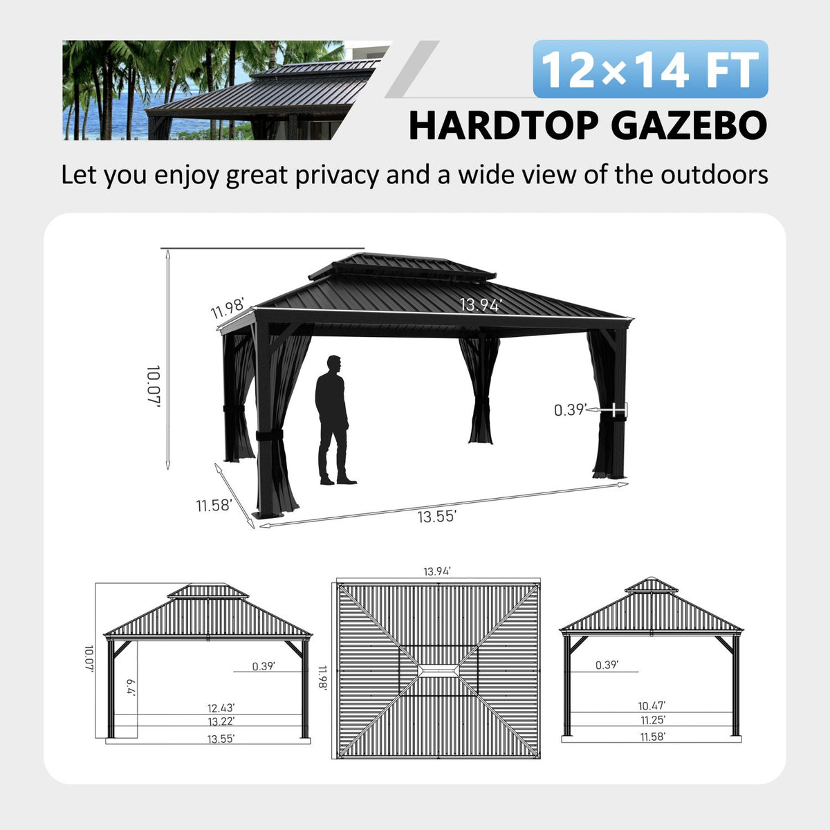 12 by 14ft hardtop gazebo