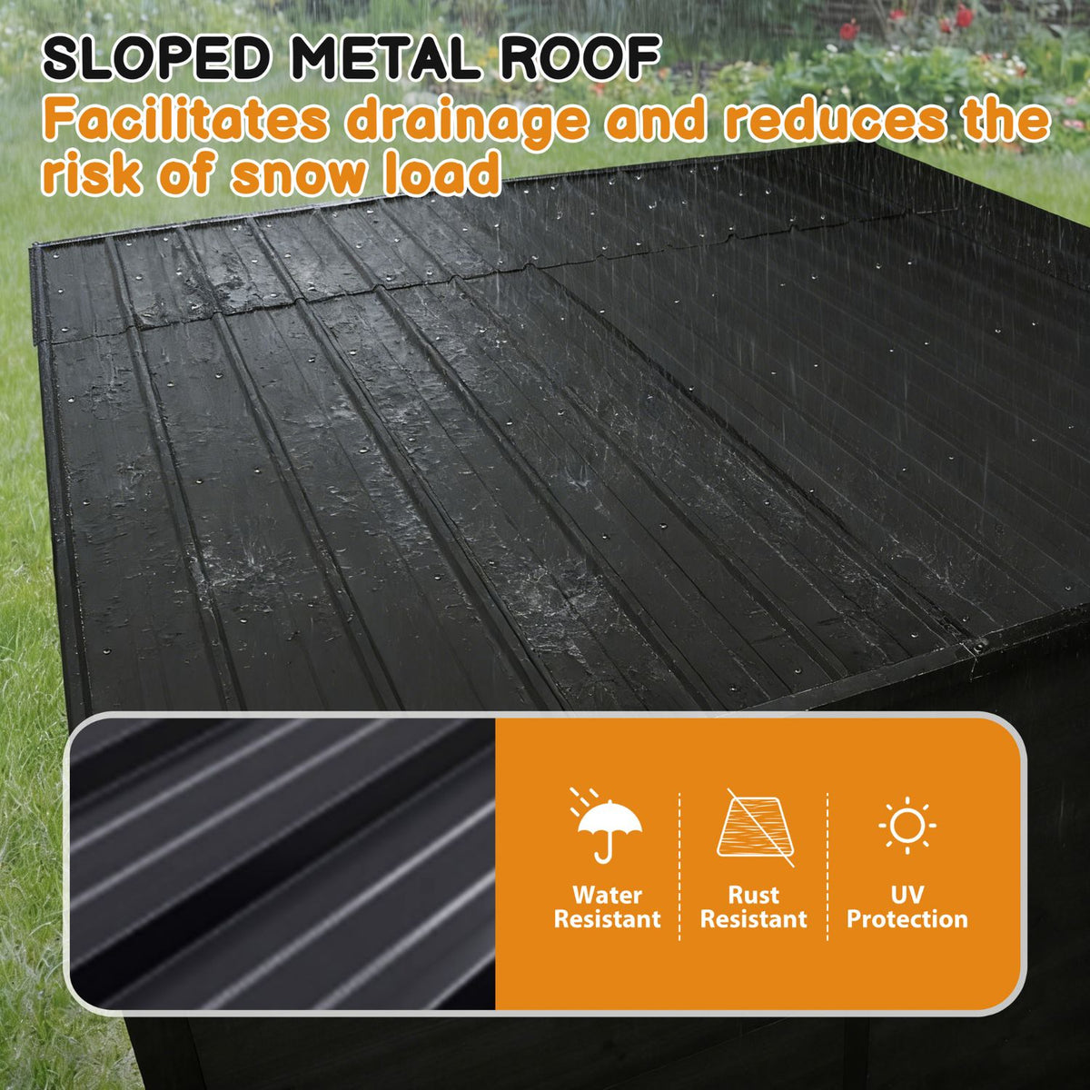 Outdoor bar with sloped metal roof
