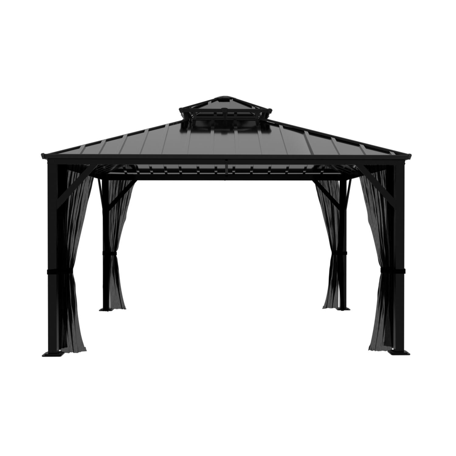 12x16 Hardtop Gazebo, Double Roof for Patio, Backyard, Black – Veikous