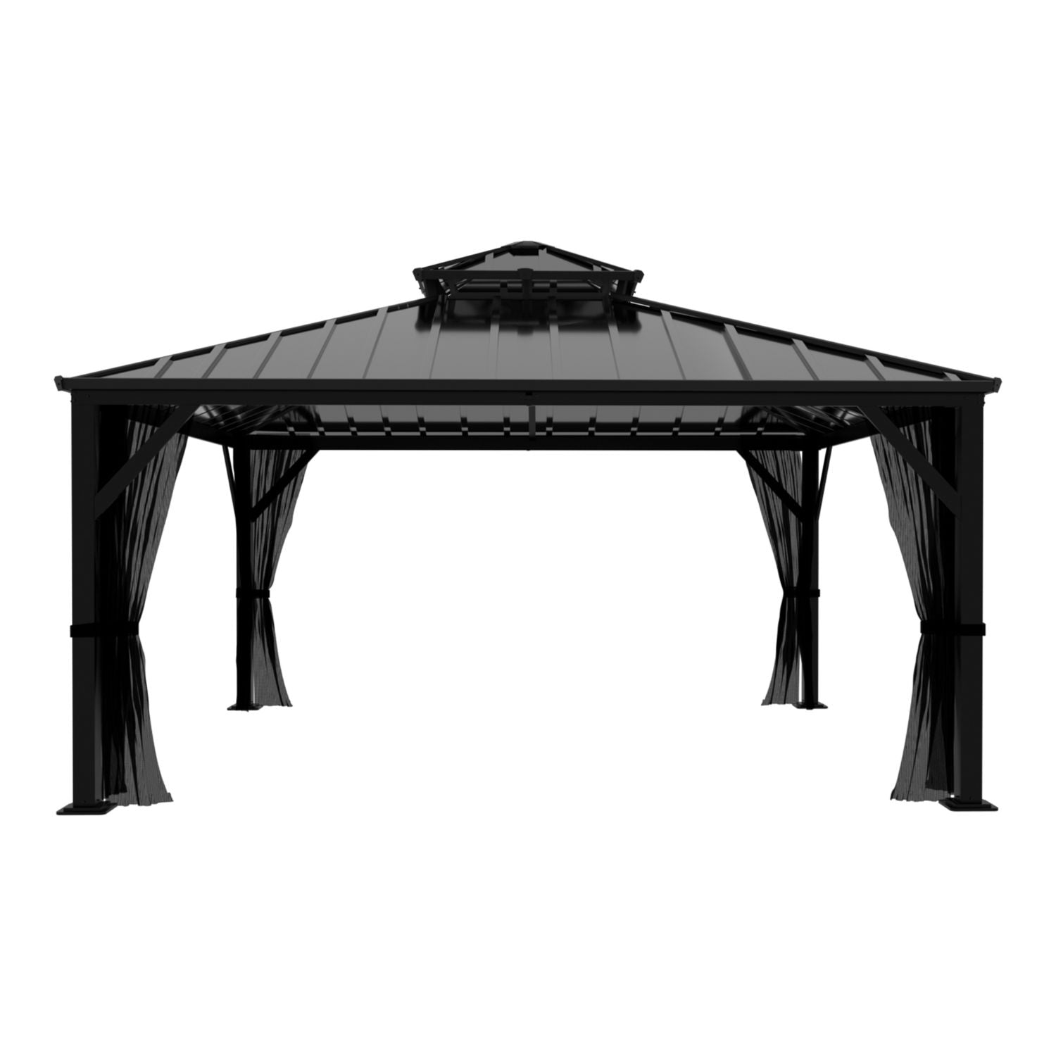 12x16 Hardtop Gazebo, Double Roof for Patio, Backyard, Black – Veikous