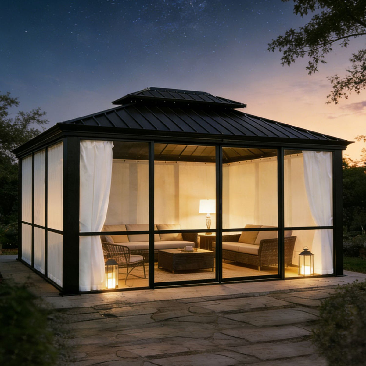 Enclosed Sunroom Gazebo with Sliding Doors