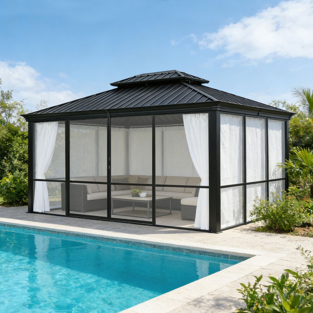 Enclosed Sunroom Gazebo with Sliding Doors