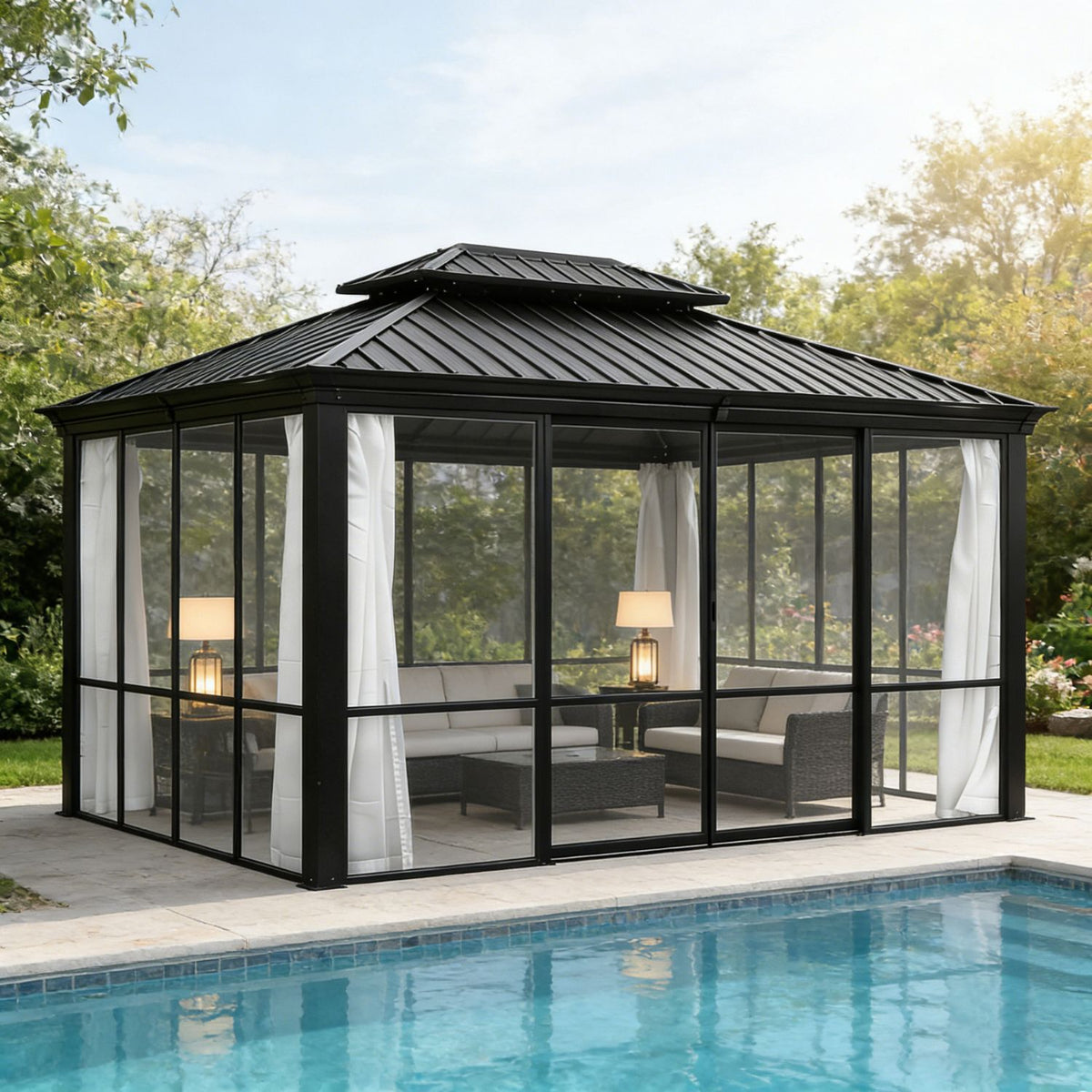 Hardtop Sunroom Gazebo with Netting