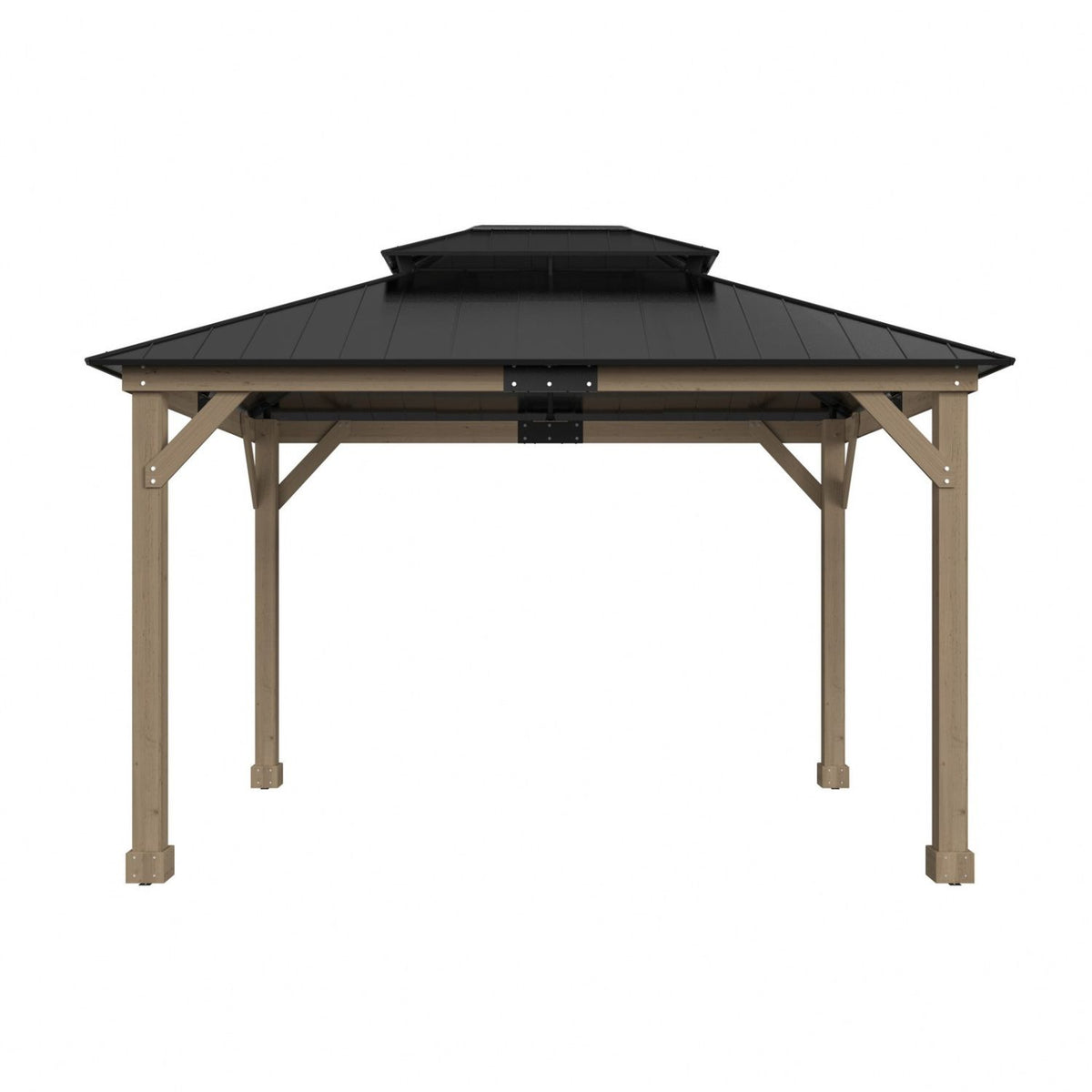 Veikous 10 x 12 ft Wood Gazebo Cedar Framed, Wooden Gazebo with Double Galvanized Steel Roof, Permanent Hardtop