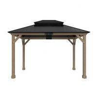 Veikous 10 x 12 ft Wood Gazebo Cedar Framed, Wooden Gazebo with Double Galvanized Steel Roof, Permanent Hardtop